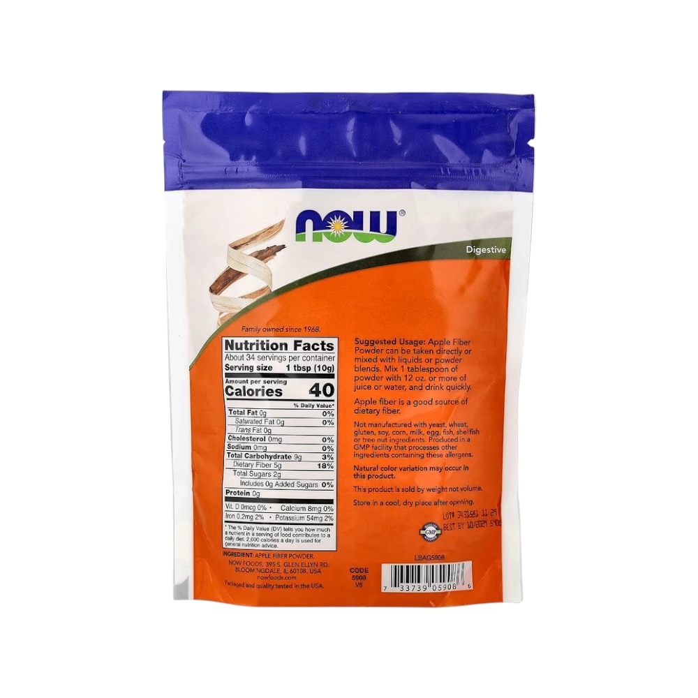 Apple Fiber Pure Powder Now Foods 340g Info