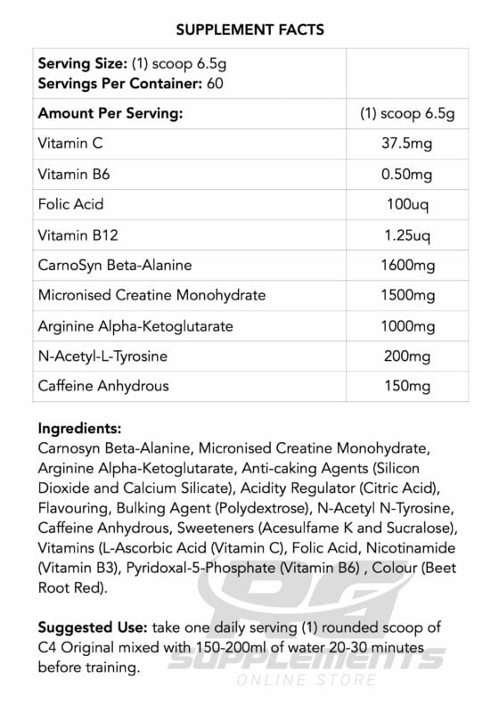 cellucor c4 preworkout 60 servings supplement facts rgsupplements