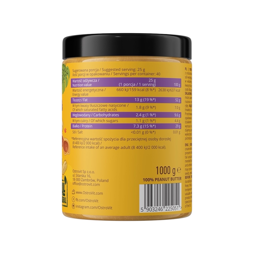 Crunchy 100% Peanut Butter Ostrovit Info 1000g 1kg