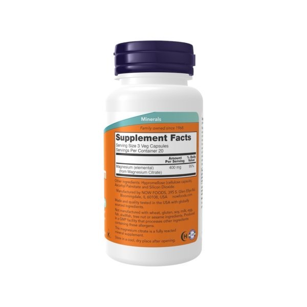 Magnesium Citrate Now Food Info 60 Veg Capsules