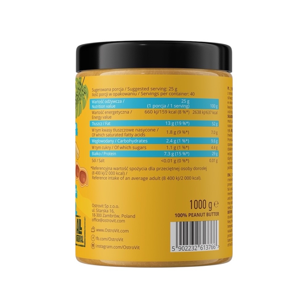 Smooth 100% Peanut Butter Ostrovit Info 1000g 1kg Smooth 100% Peanut Butter Ostrovit Info 1000g 1kg