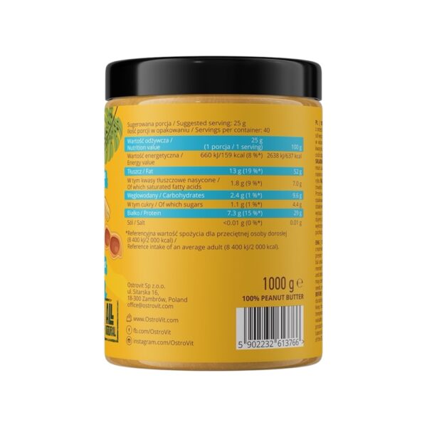 Smooth 100% Peanut Butter Ostrovit Info 1000g 1kg