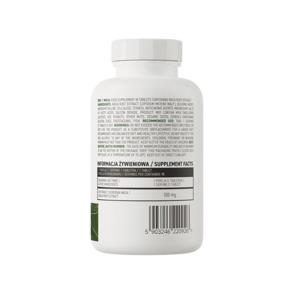 Maca 500mg Ostrovit 90 Vegan Info Tabs