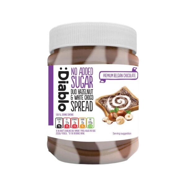 Diablo Chocolate Spread No Added Sugar Duo Hazlenut White Choco 350g