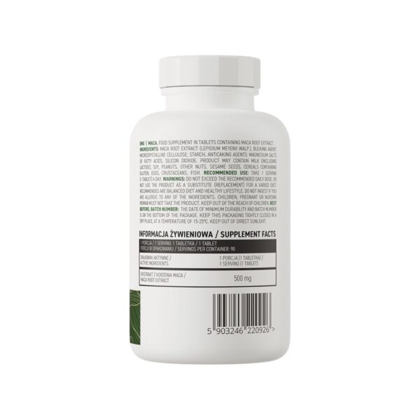 Maca 500mg Ostrovit 90 Vegan Info Tabs
