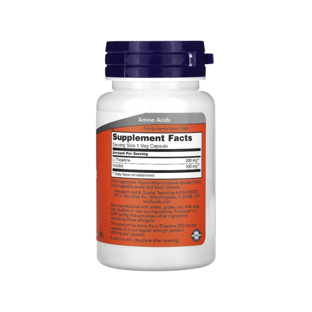 L Theanine 200mg Now Foods Info 60 Veg Capsules