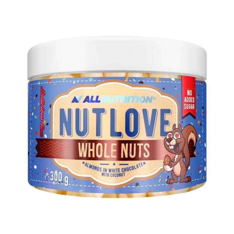 Almonds In White Chocolate With Coconut Nutlove Whole Nuts Allnutrition 300g