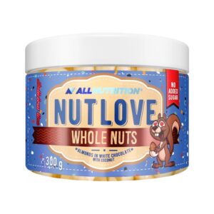 Almonds In White Chocolate With Coconut Nutlove Whole Nuts Allnutrition 300g