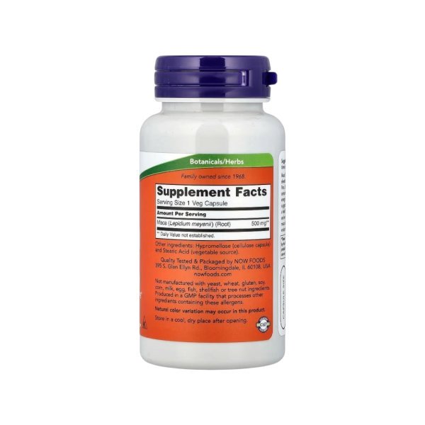 Maca 500mg Now Foods 100 Veg Capsules Info