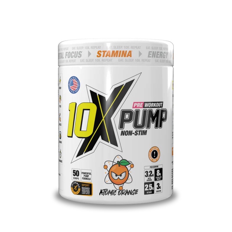 10X Pump Non-Stim Pre Workout 600g- 10X Athletic - Atomic Orange