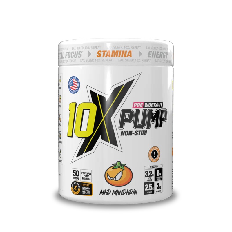 10X Pump Non-Stim Pre Workout 600g- 10X Athletic - Mad Mandarin