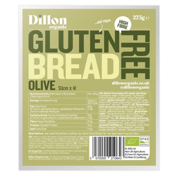 Dillon Organic Gluten Free Bread Olive Fitcookie