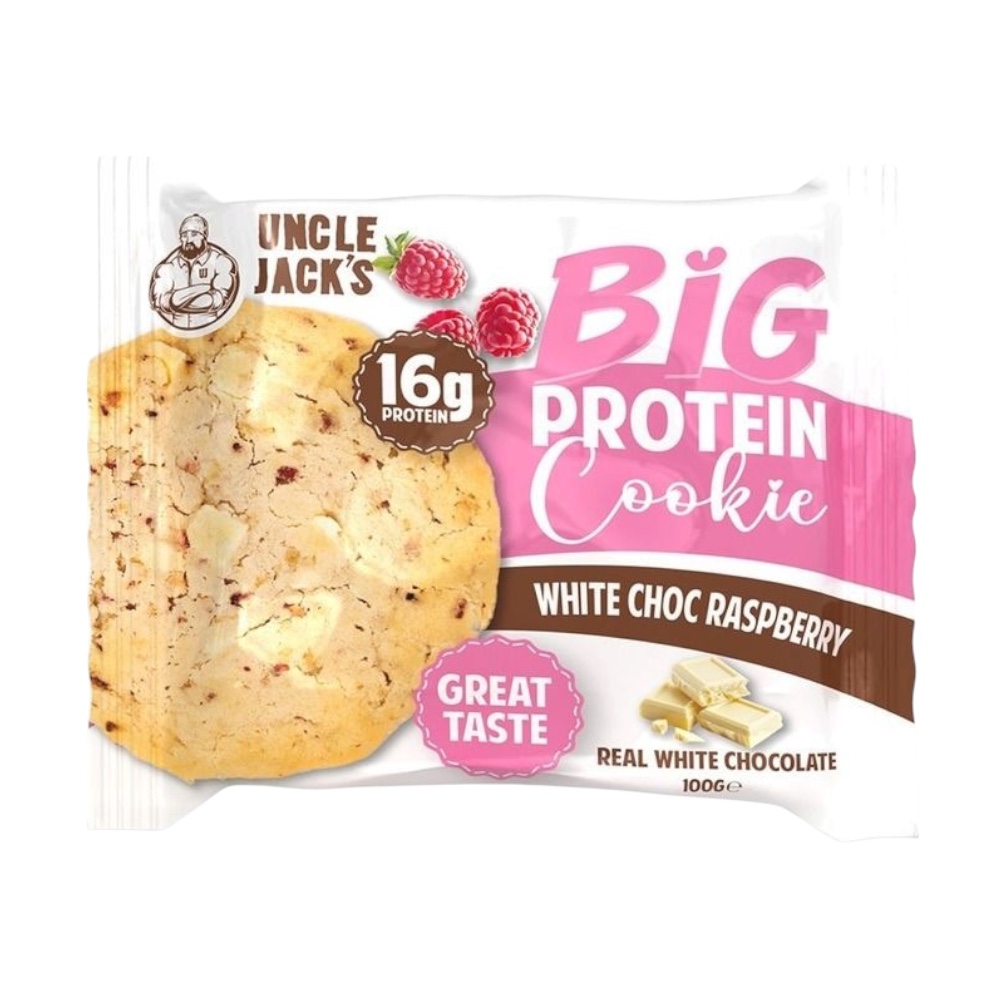 White Choc Raspberry Big Protein Cookie Uncle Jack 100g