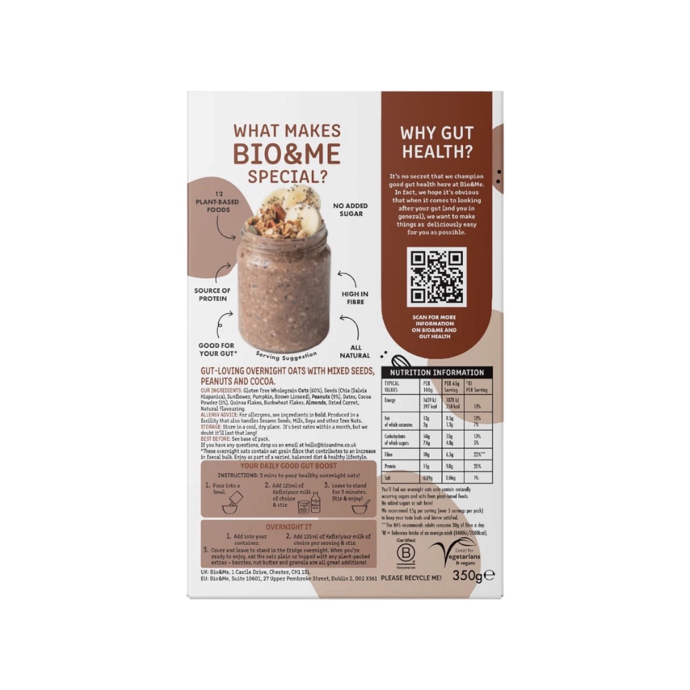 Cocoa Overnight Oats Gluten Free Bio Me Info 350g