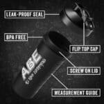 Abe All Black Everything Plastic Shaker Black Applied Nutrition Info 700ml