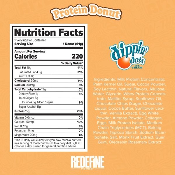 Chocolate Chip Cookie Dough Redefine Foods Protein Donut Info2 61g