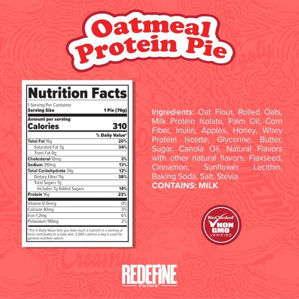 Original Marshmallow Redefine Foods Oatmeal Protein Pie Info 70g