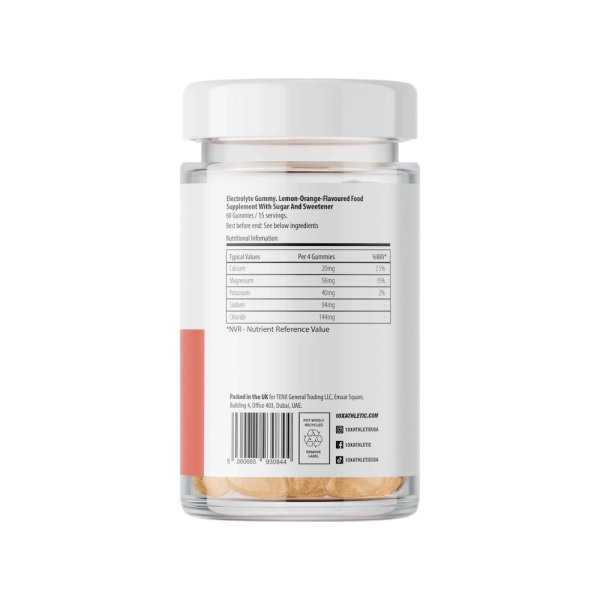 Electrolyte 60 Gummies Lemon Orange 10x Athletic 15 Servings Info