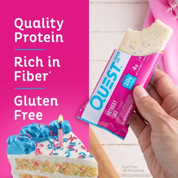 Birthday Cake Quest Protein Bar Info 60g