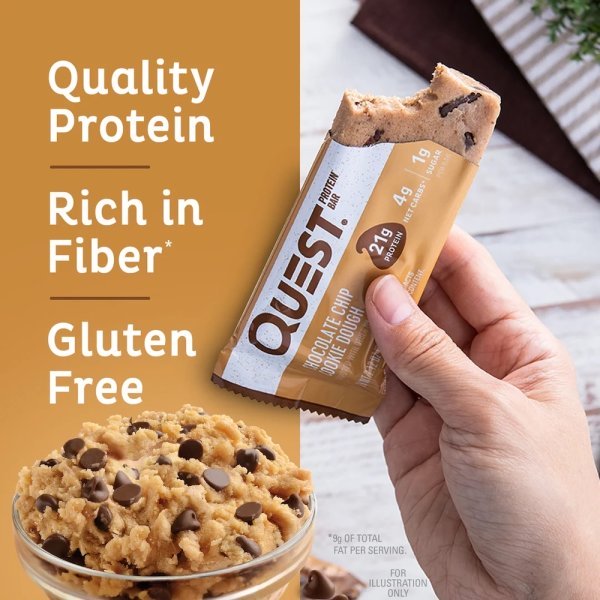 Chocolate Chip Cookie Dough Quest Protein Bar Info 60g