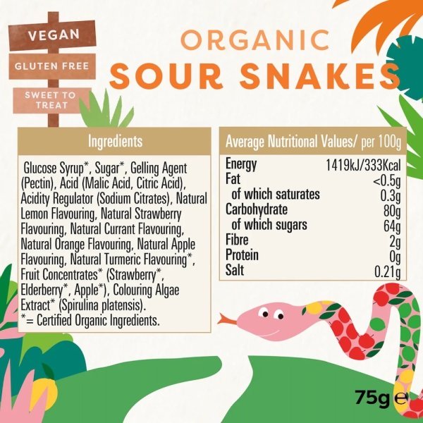 Sour Snakes Organic Biona Info 75g