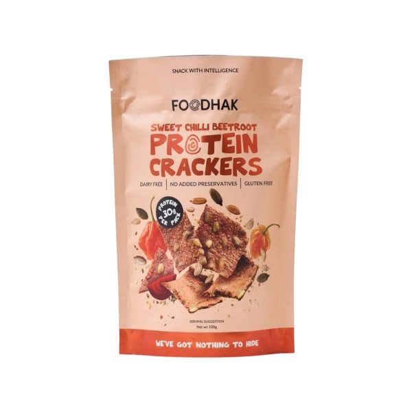 Sweet Chilli Beetroot Protein Crakers Foodhak 100g Sweet Chilli Beetroot Protein Crakers Foodhak 100g